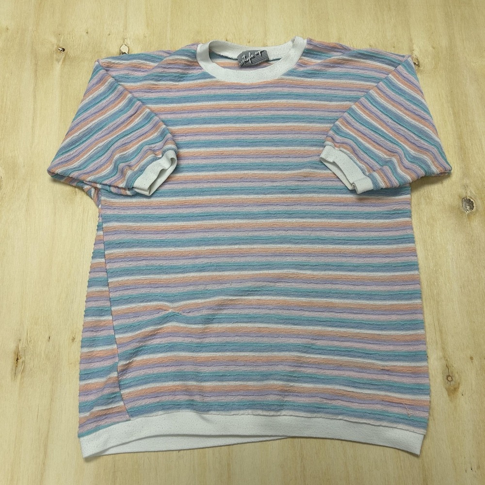 Vintage Stripe Up Sweater Womens One Size Multicolor Crew Neck Striped Knit